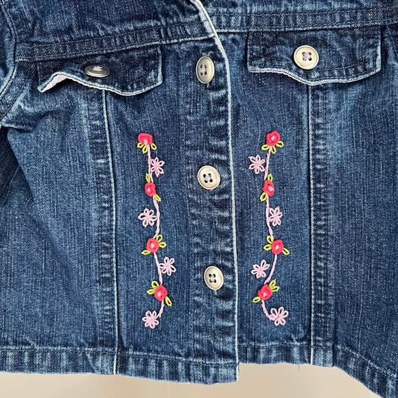 Vintage 12 Month Baby Toddler Girl Denim Blue Jean Jacket Embroidered Flower - Picture 3 of 10